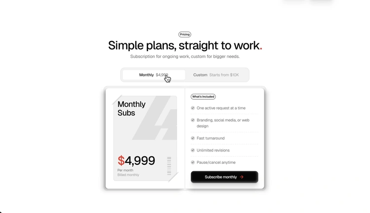 Tabbed Subscription Pricing preview