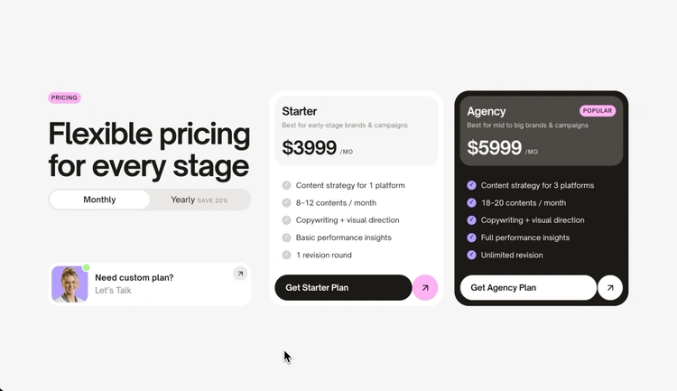 Pricing with Billing Toggle preview