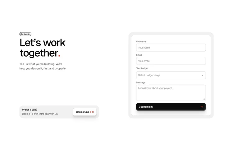 Contact Form with Budget Selector preview