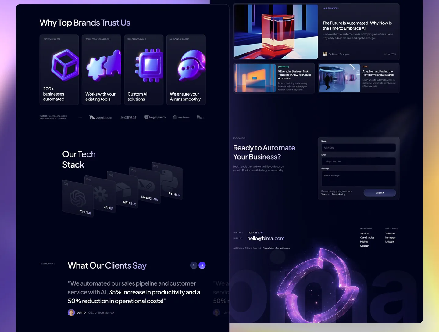 Bima AI automation agency framer template